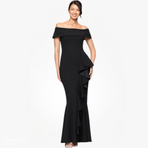 Women's Off Shoulder Scuba Crepe Gown