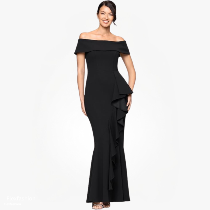 Women's Off Shoulder Scuba Crepe Gown