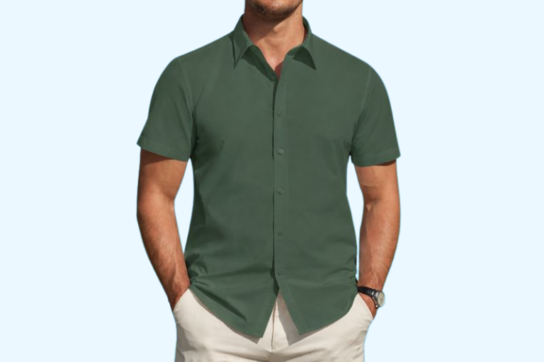 J.VER Men’s Short Sleeve 7 Best Formal Shirt – Premium Stretch Stain-Shield Button-Down