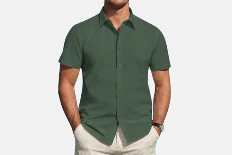 J.VER Men’s Short Sleeve 7 Best Formal Shirt – Premium Stretch Stain-Shield Button-Down