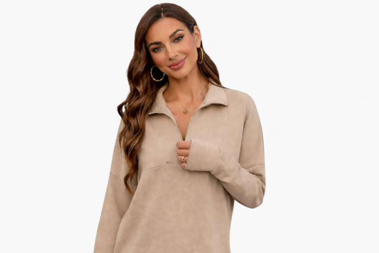 Women’s Lightweight Sweatshirts 2 Piece Sweatsuit Set – Lapel Half Zip Top & Wide Leg Pants Lounge Tracksuit