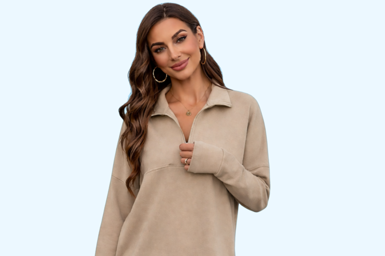 Women’s Lightweight Sweatshirts 2 Piece Sweatsuit Set – Lapel Half Zip Top & Wide Leg Pants Lounge Tracksuit