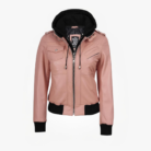 Hooded Lambskin Leather Bomber Jacket