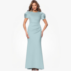 Women’s Scuba Crew Neck Floral Sleeve Ruched Floor Length Dress